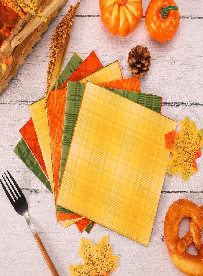 وولاين مناديل ورقية من Whaline Fall Buffalo، بنمط مربعات خريفية، بأربعة ألوان متداخلة (برتقالي، أصفر، أحمر، أخضر)، للاستخدام مرة واحدة، مناسبة للغداء والحلوى والعشاء، مثالية للمنزل والمطبخ والمطاعم والحفلات، 50 قطعة - Image 3